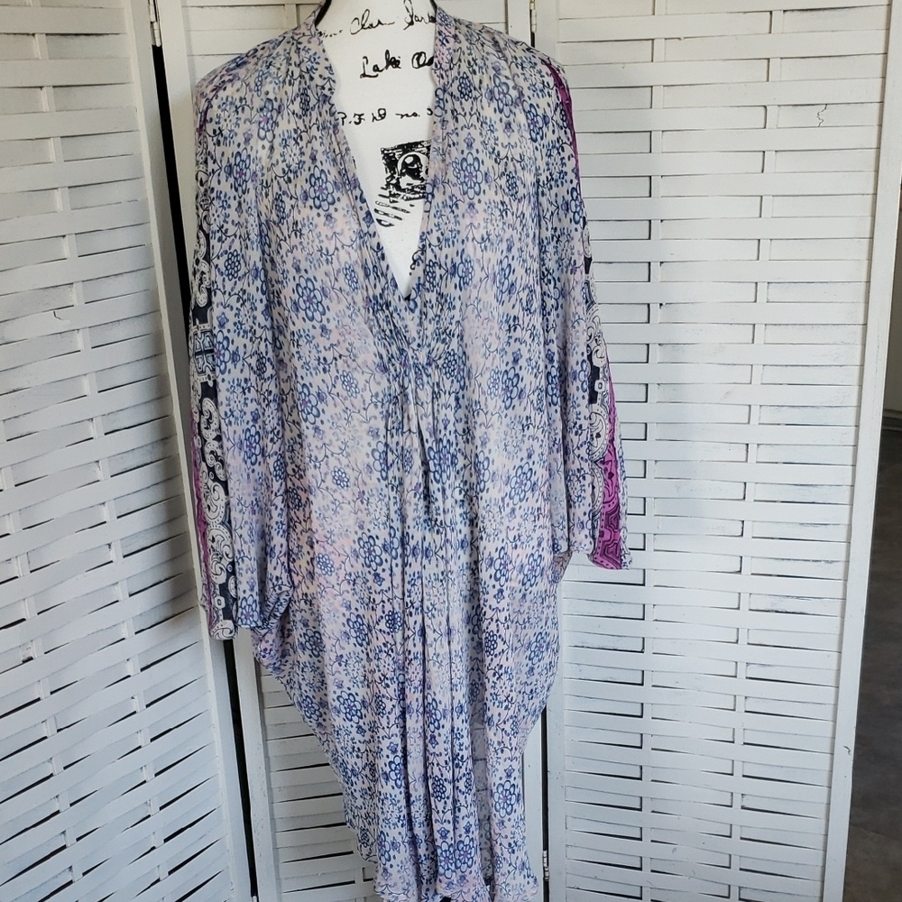 Anthropologie Floreat Bohemian Blue and Purple Semisheer Kimono New O/S